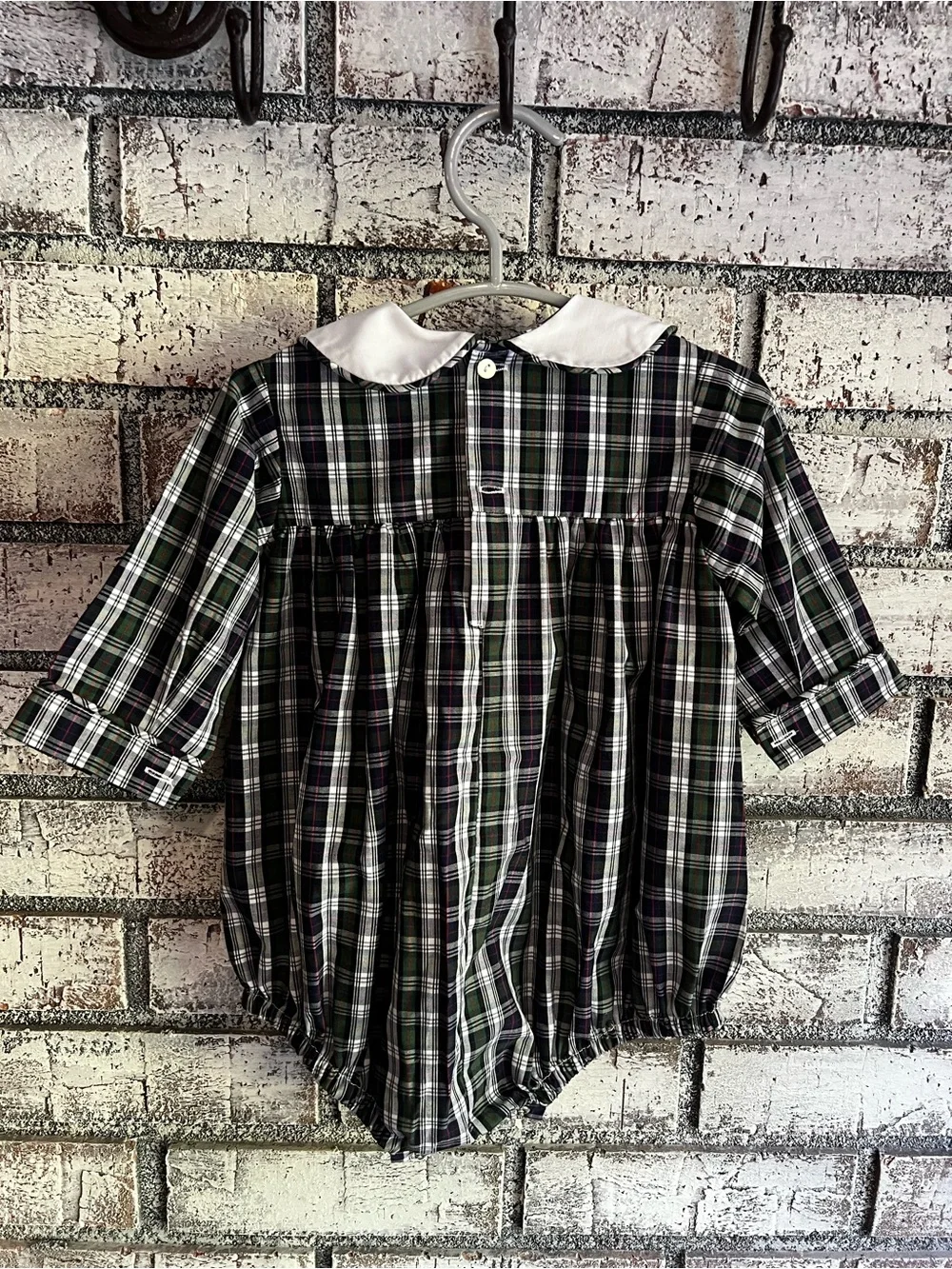 Plaid Peter Pan Collar Baby Bubble Romper - Green NWOT